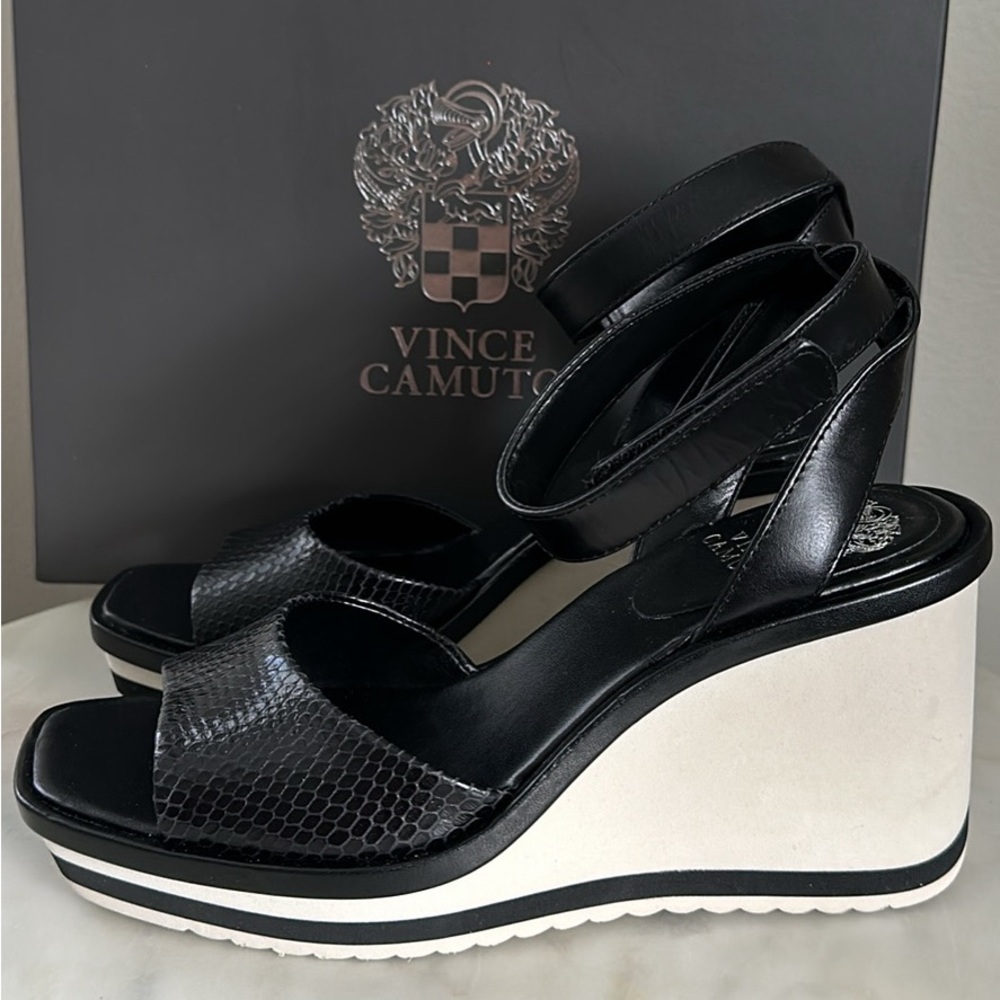 Vince Camuto Black and White Wedge Sandals